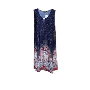Espresso Dress Red, White & Blue W/Textured Floral Design Sz Lrg Sleeveless NEW
